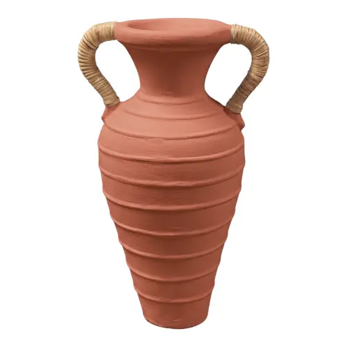 JARRE FLORES 80CM TERRE CUITE AVEC ROTIN 