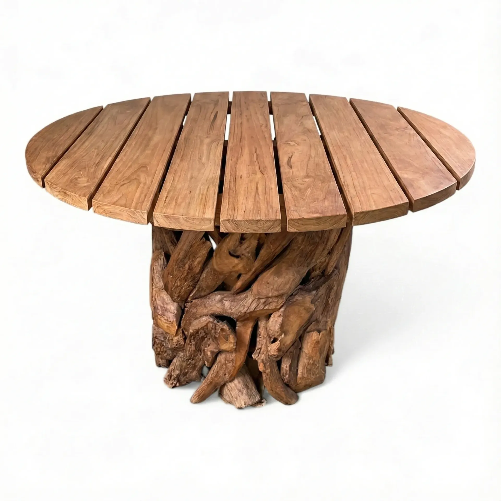 TABLE DE JARDIN RONDE EN TECK AKAR JATI : D140CM