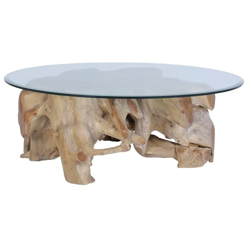 [MOBJARTABBASRONMAH60] TABLE BASSE TECK MAHONI D60 CM