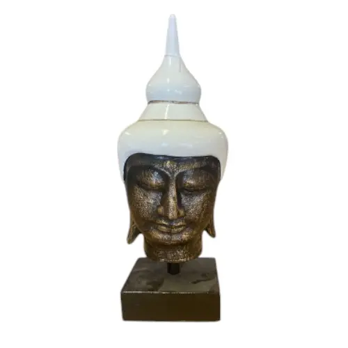 TETE BOUDDHA AVEC PIED METAL 40CM