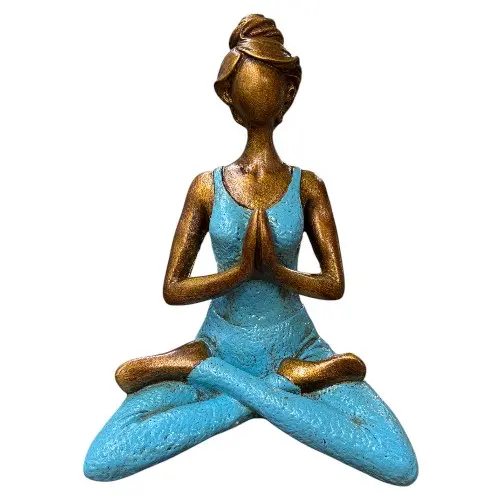 STATUE FEMME YOGA 25 CM BLEU
